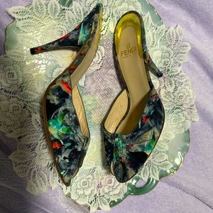 Adorable Fendi size 38.5 cloth slip on multi colored heel